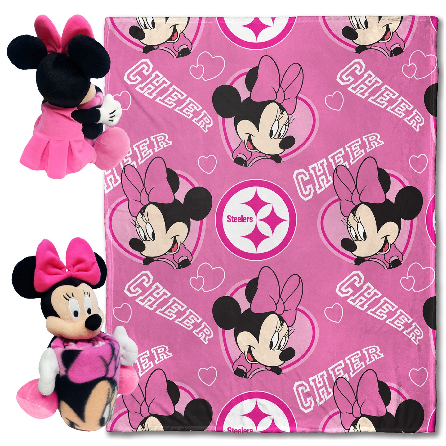 NFL - COB 312 Steelers OFFICIAL NFL & Disney's Minnie Mouse Character Hugger Pillow & Silk Touch Throw Set;  40" x 50"