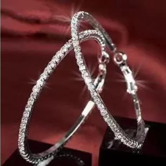 Designer Hoop Earrings 3Pairs/lot 925 Sterling Silver Circle 4CM Elegant Earring Jewelry Gifts Women Trendy diamond Crystal