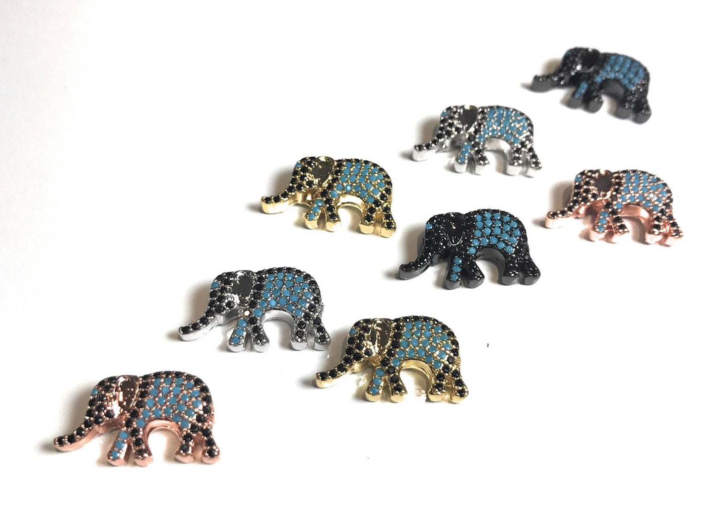 CZ Micro Pave Turquoise Elephant Beads; Animal Beads; Spacer Beads; Jewelry Findings for Jewelry Making; Bulk Beads; 18.5x11x4.5mm