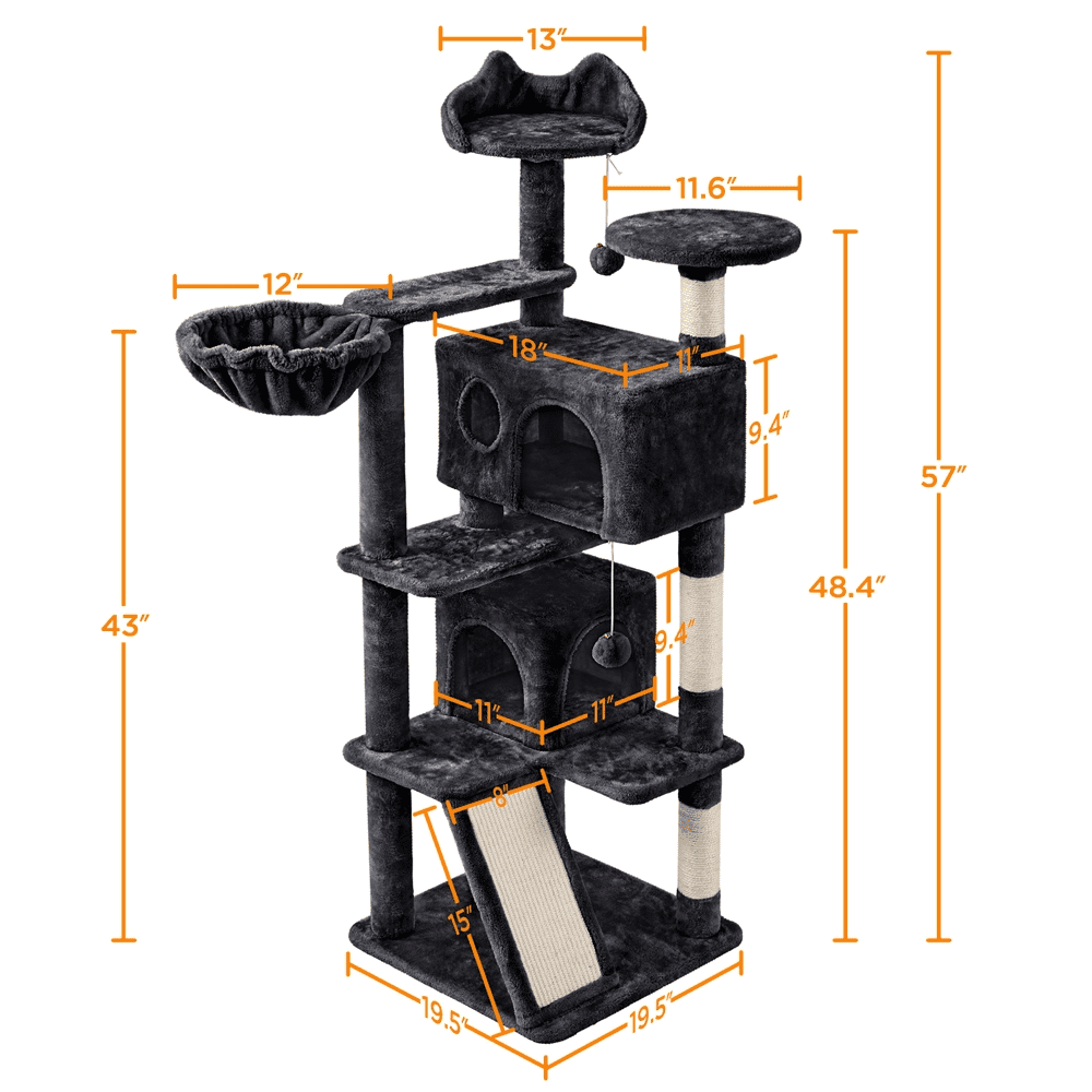 54" Double Condo Cat Tree with Scratching Post Tower