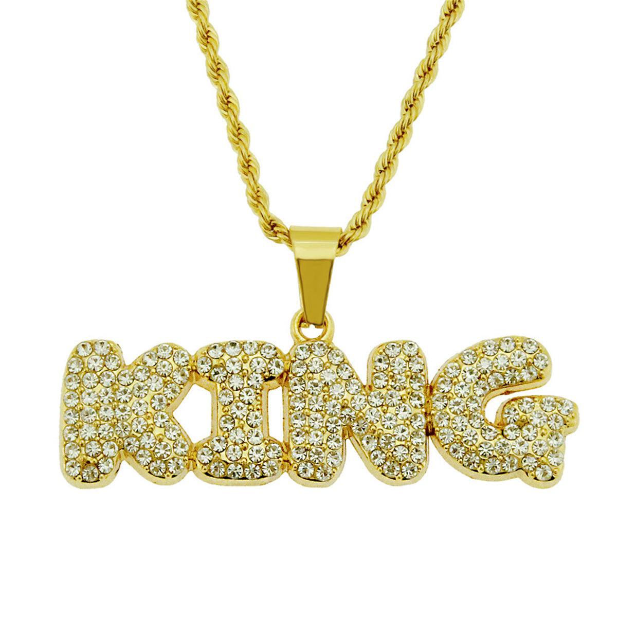 Hip Hop Men's Diamond Alphabet King Pendant Necklace Rock Iced Out Shiny Necklace for Men and Women