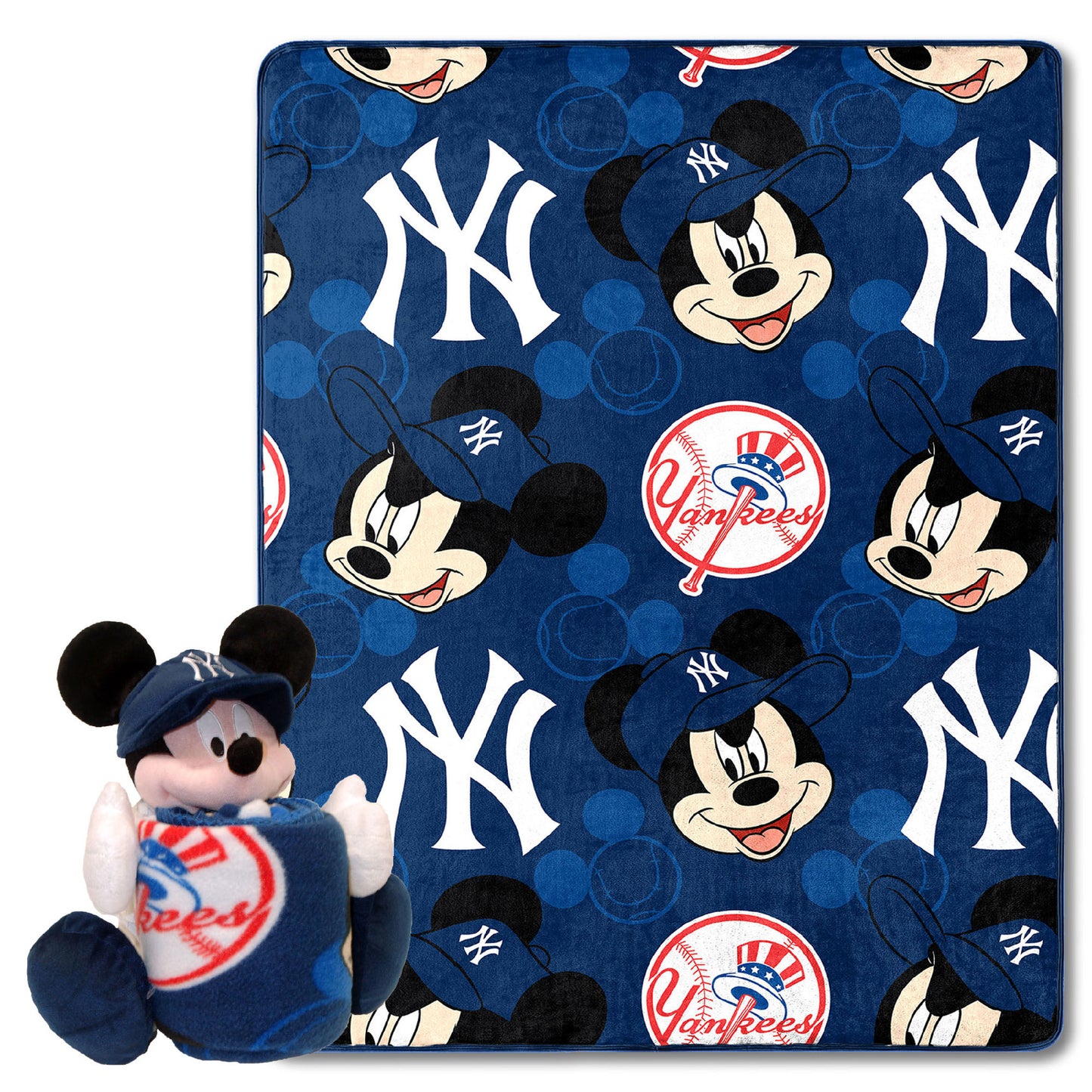 Yankees OFFICIAL MLB & Disney's Mickey Mouse Character Hugger Pillow & Silk Touch Throw Set;  40" x 50"