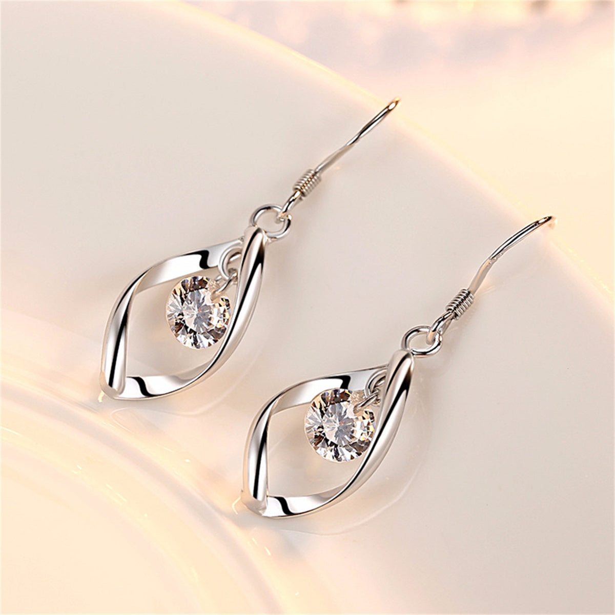 Zircon Silver Earrings Women's Temperament Tassel Hook Twist Fashion Earrings