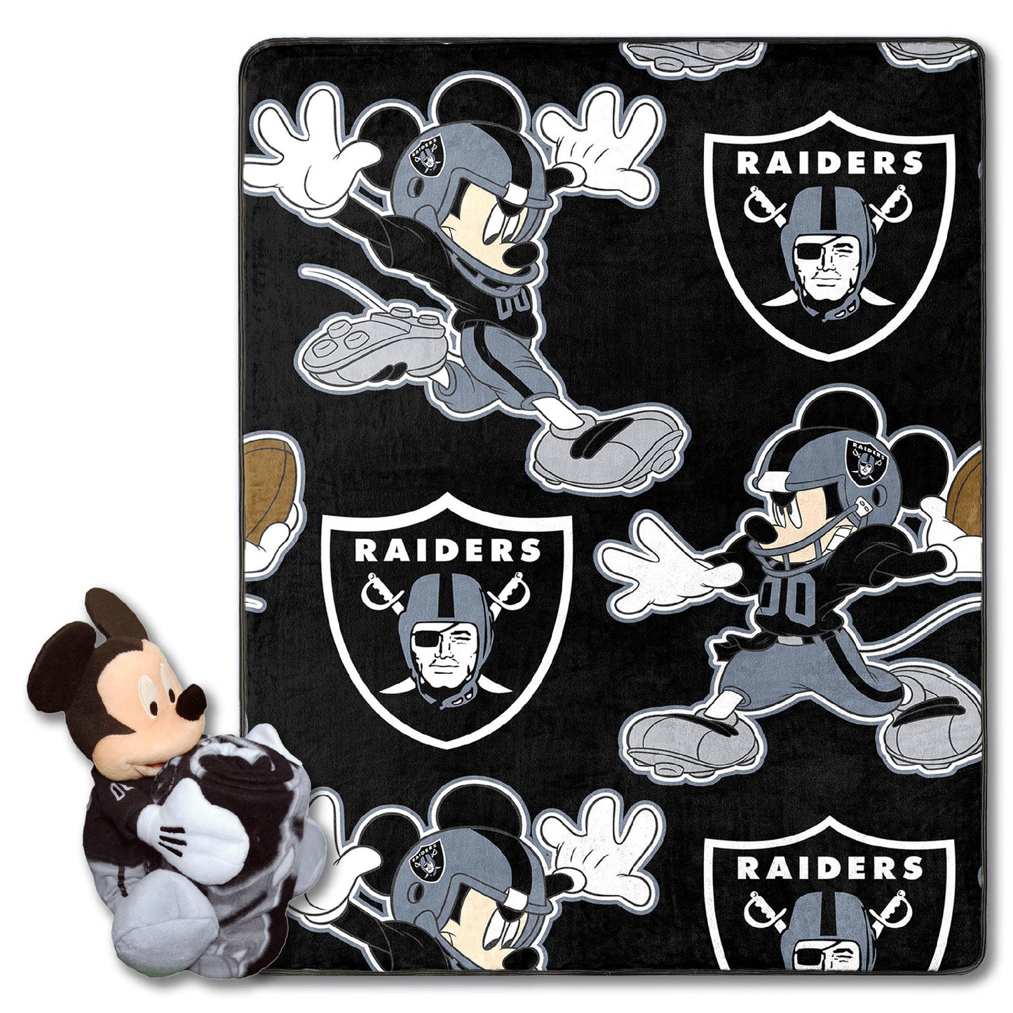 Raiders OFFICIAL NFL & Disney's Mickey Mouse Character Hugger Pillow & Silk Touch Throw Set;  40" x 50"