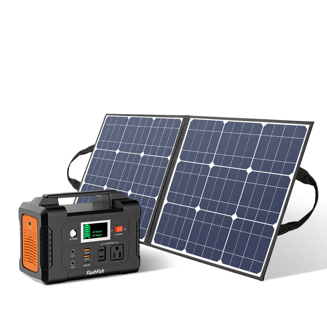 200W Portable Power Station;  FlashFish 40800mAh Solar Generator with 50W 18V Portable Solar Panel;  Flashfish Foldable Solar Charger with 5V USB 18V DC Output