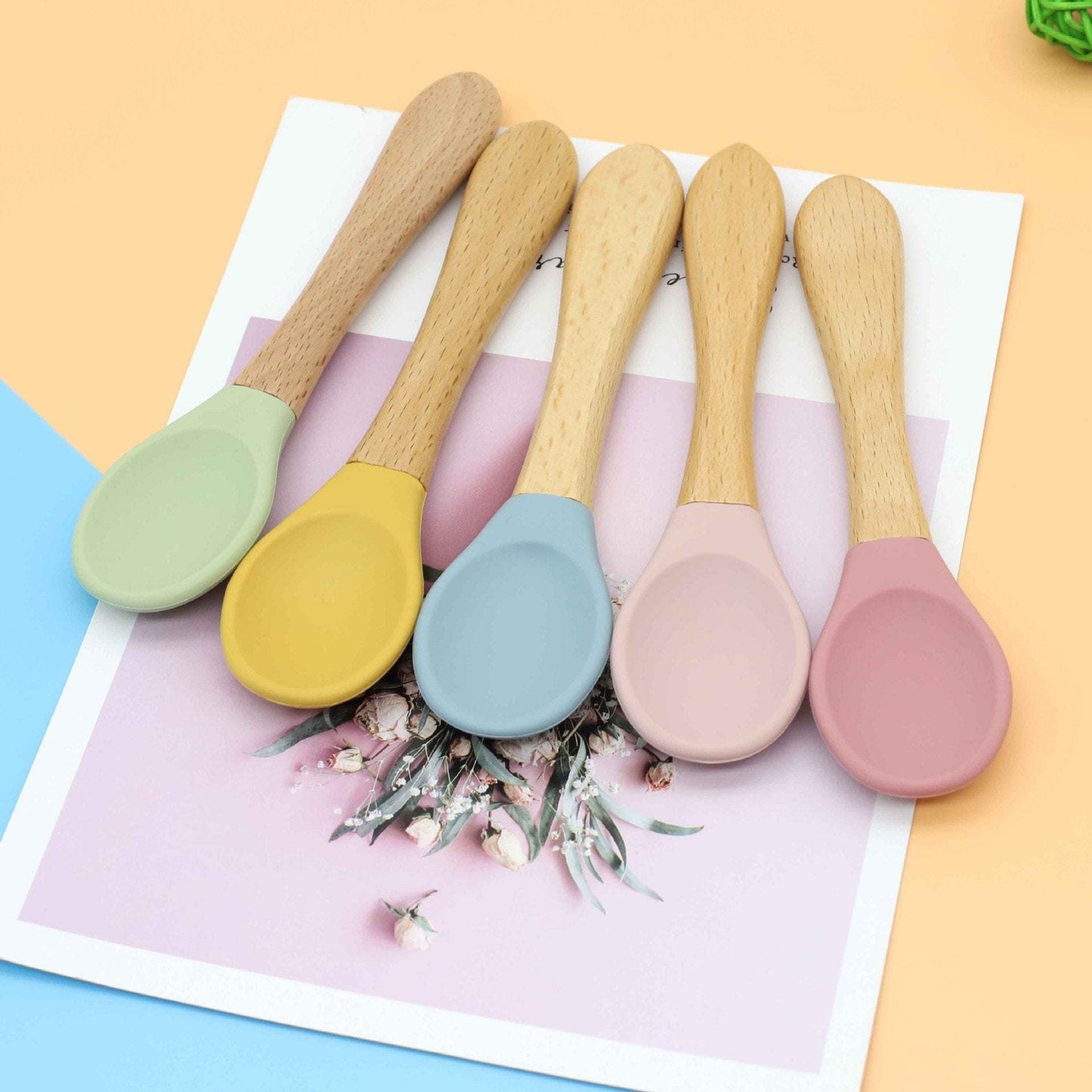 Baby Food Grade Wooden Handles Silicone Spoon Fork Cutlery
