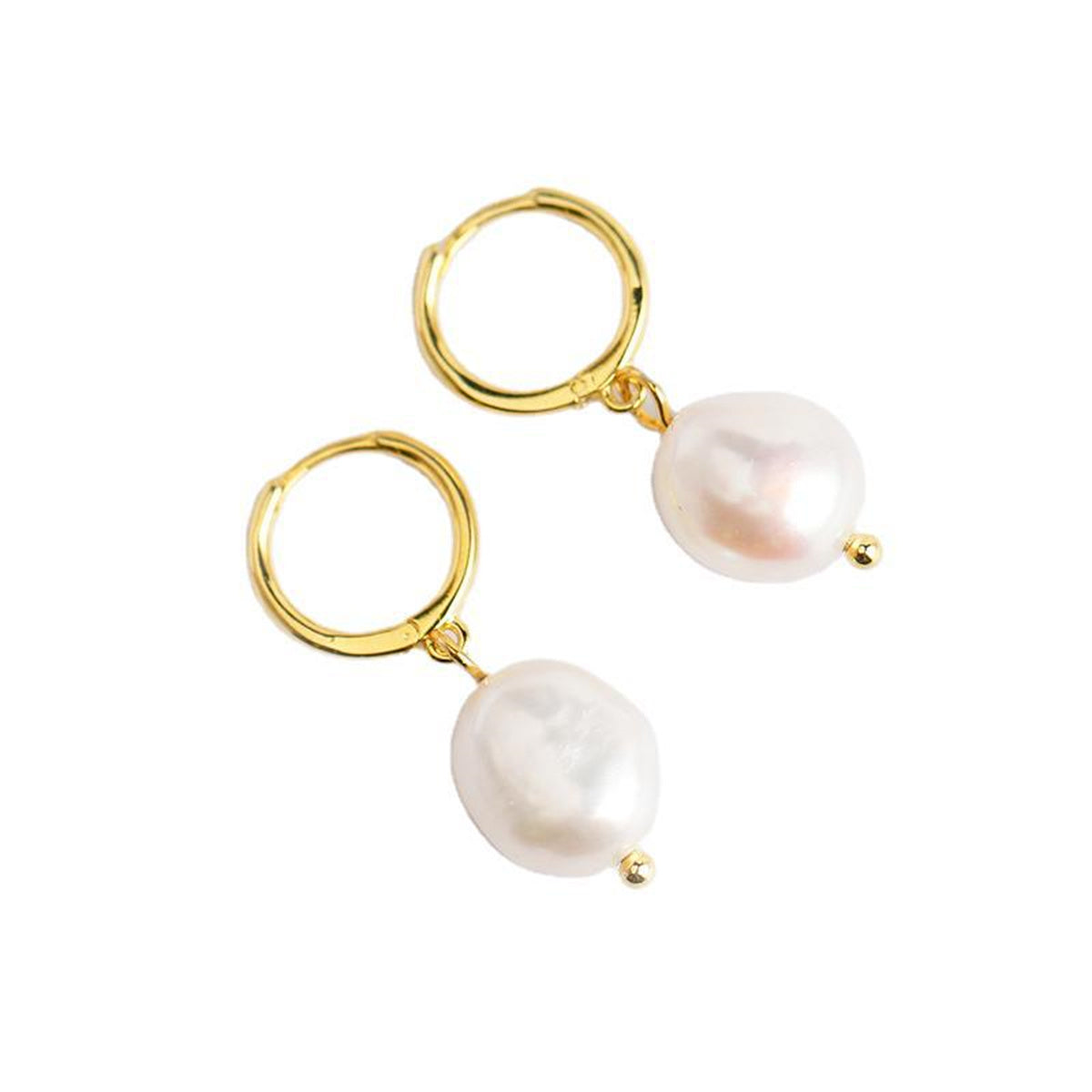 Splendid Pearls Hoop Earrings with Quality White Baroque Freshwater Cultured Pearls 8-12mm for Women