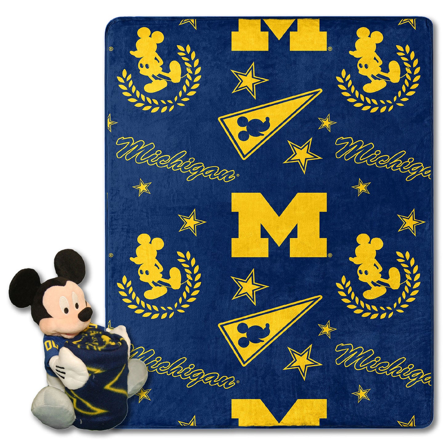 Michigan OFFICIAL NCAA & Disney's Mickey Mouse Character Hugger Pillow & Silk Touch Throw Set