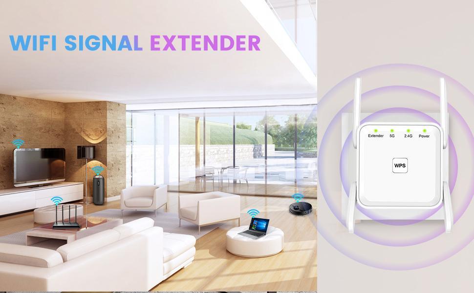 WiFi Extender - 5G WiFi Repeater Internet Booster with Ethernet Port - 1200Mbps WPS WiFi Extenders Signal Booster for Home - Covers 4000sq.ft 35 Devices
